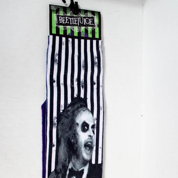 NWT Gothic 80s Retro Inspired Knee High Beetlejuice Socks Sandworm Stripes - Picture 1 of 7